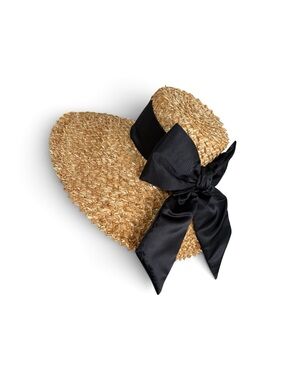 Luxury Diamond Weave Straw Sun Hat with Black Ribbon Bow